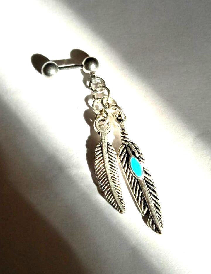 18 Gauge Steel Helix Barbell Feather Pair Dangle