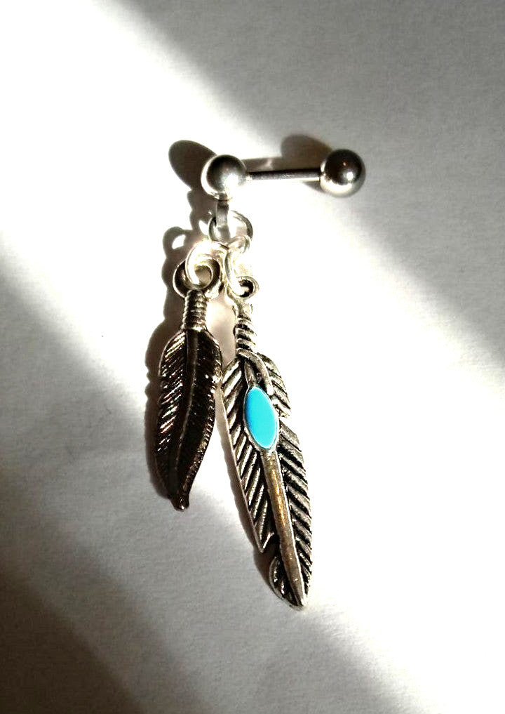 18 Gauge Steel Helix Barbell Feather Pair Dangle