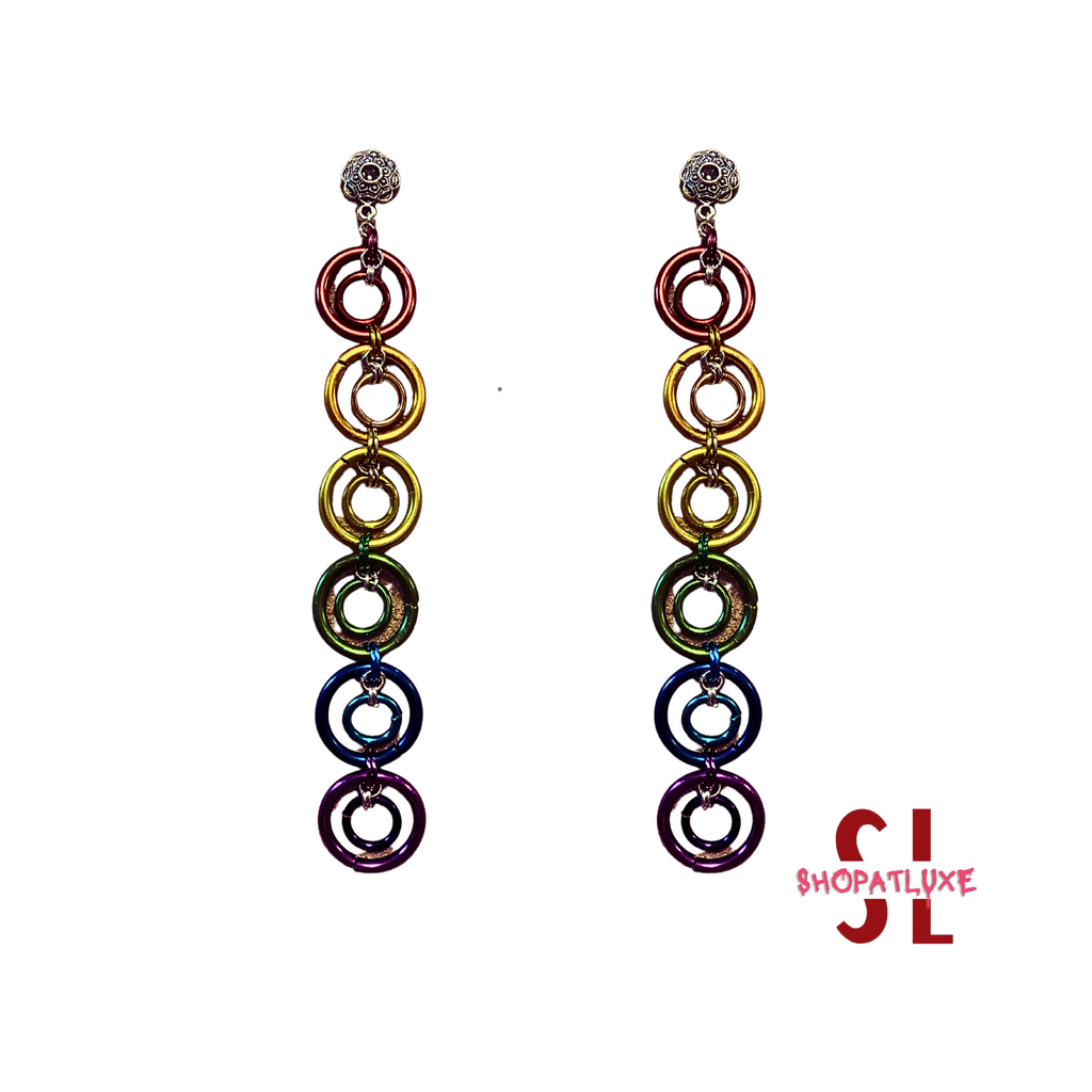 Avant-Garde Rainbow Pride Chainmail Earrings
