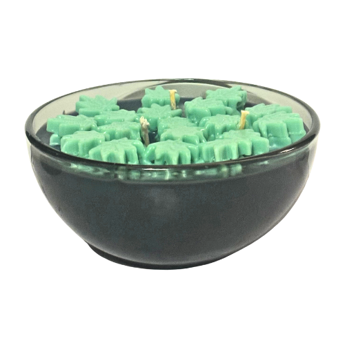 Black Gold Bowl Candle With Leaves