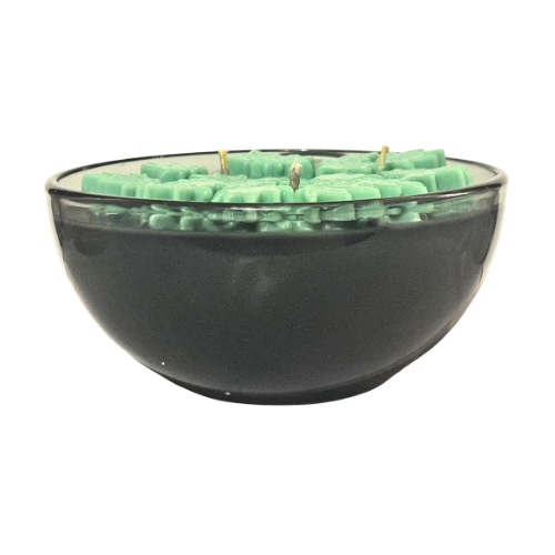 Black Gold Bowl Candle With Leaves