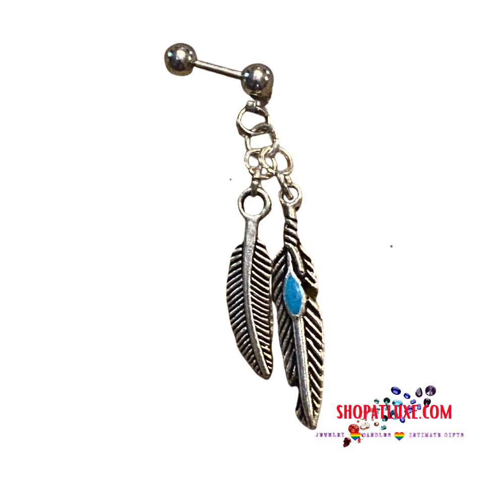 18 Gauge Steel Helix Barbell Feather Pair Dangle