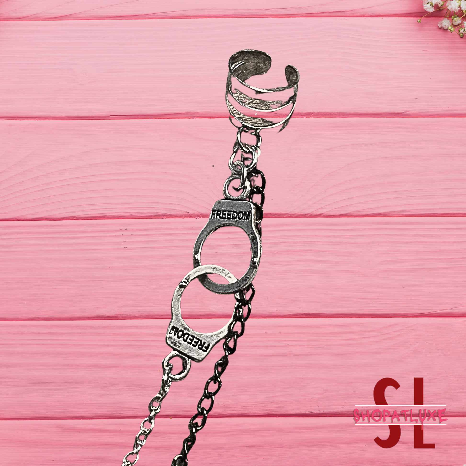 Handcuffs And Key Ear Cuff And Dual Chain Earring