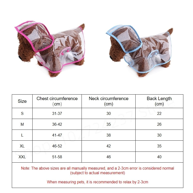 Pet Dog Puppy Transparent Rainwear Raincoat Pet Hooded Waterproof Jacket Clothes Soft PVC Raincoat Suitable For Small Dogs