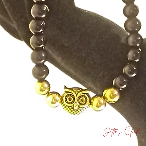 Alpha Owl Black Obsidian And Hematite Bracelet