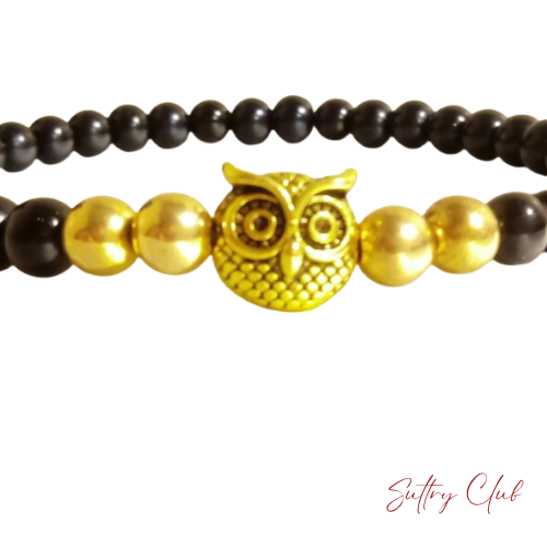 Alpha Owl Black Obsidian And Hematite Bracelet