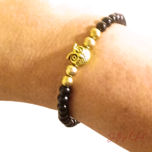Alpha Owl Black Obsidian And Hematite Bracelet