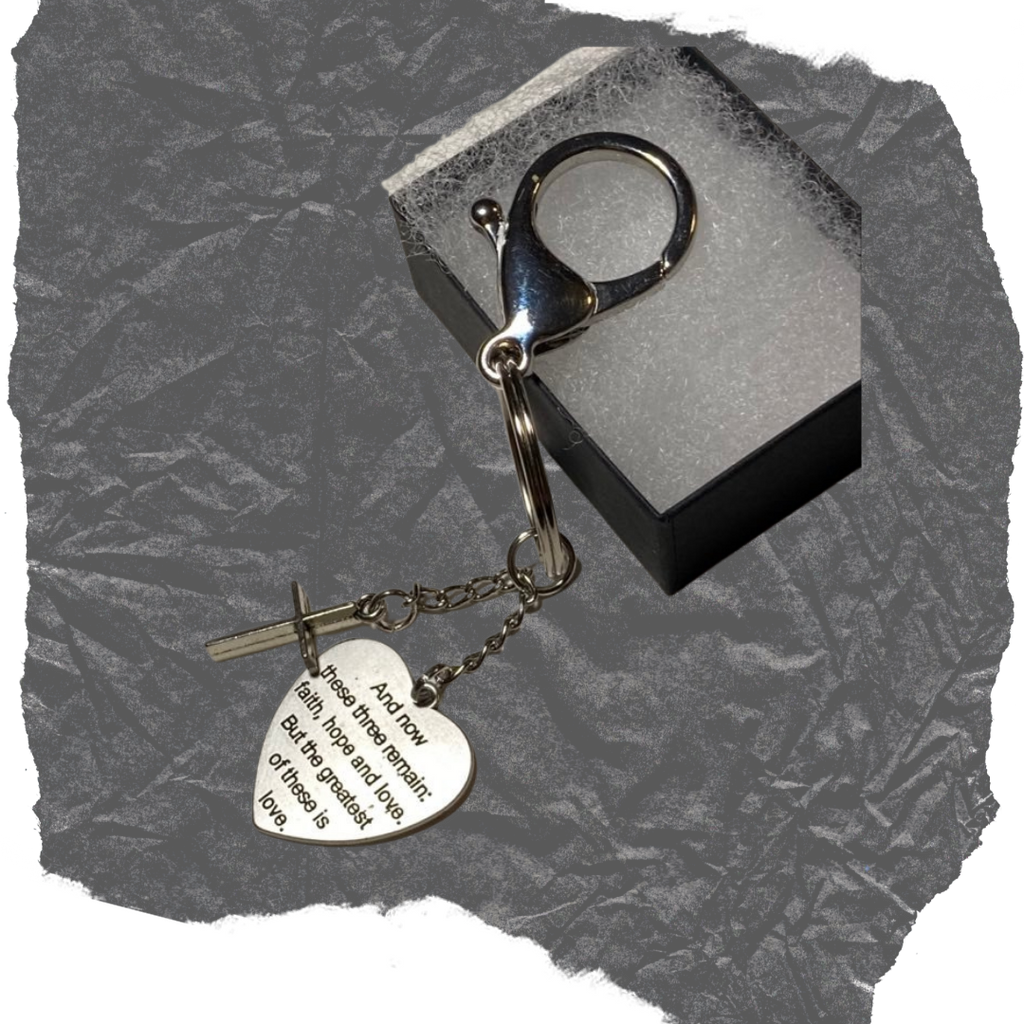 Faith Hope And Love Keychain with Heart and Cross Dangles