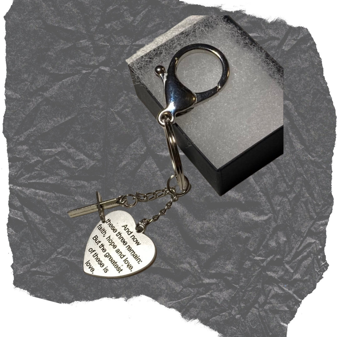 Faith Hope And Love Keychain with Heart and Cross Dangles