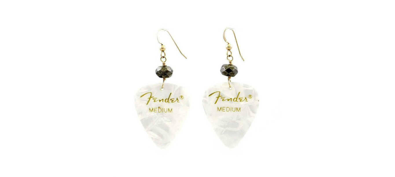 Fender White Pearl Guitar Pick Earrings