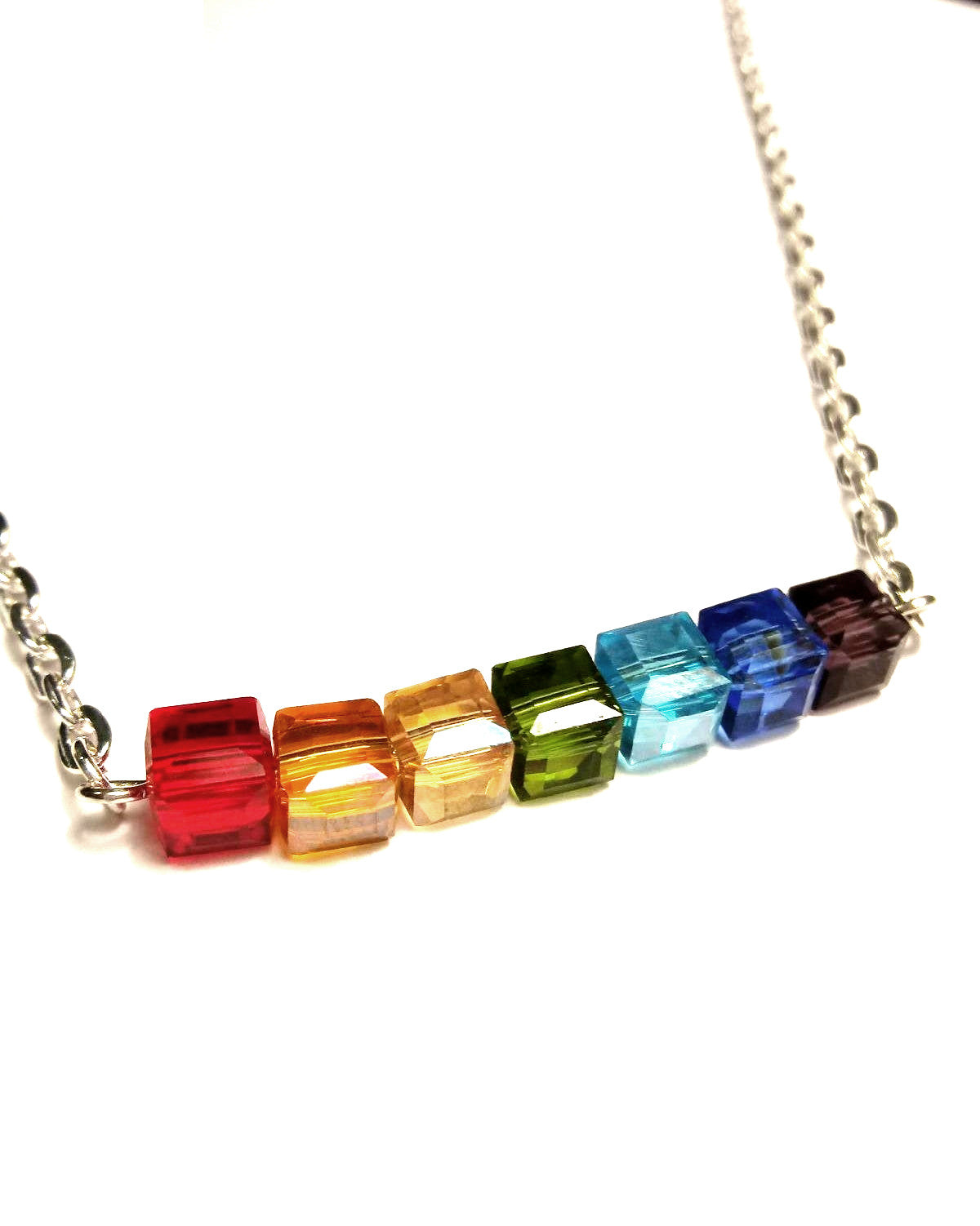 Gay Pride Rainbow Cubes Bar Necklace
