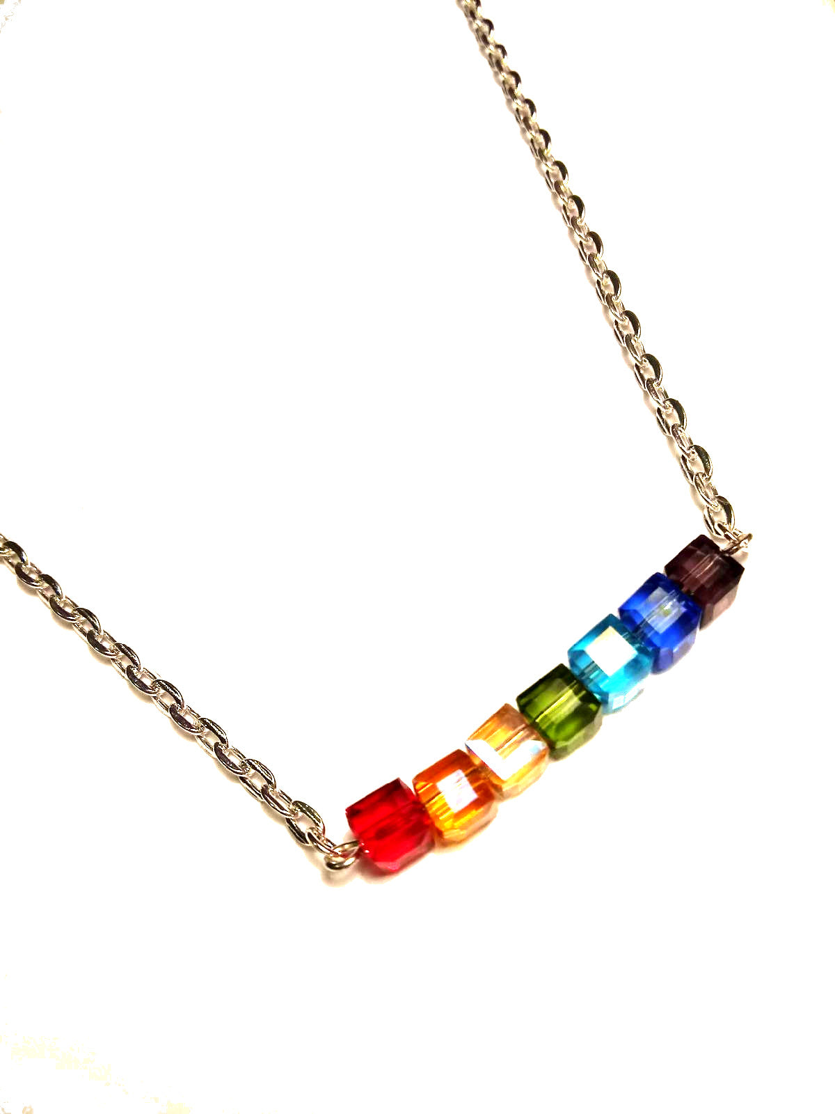 Gay Pride Rainbow Cubes Bar Necklace