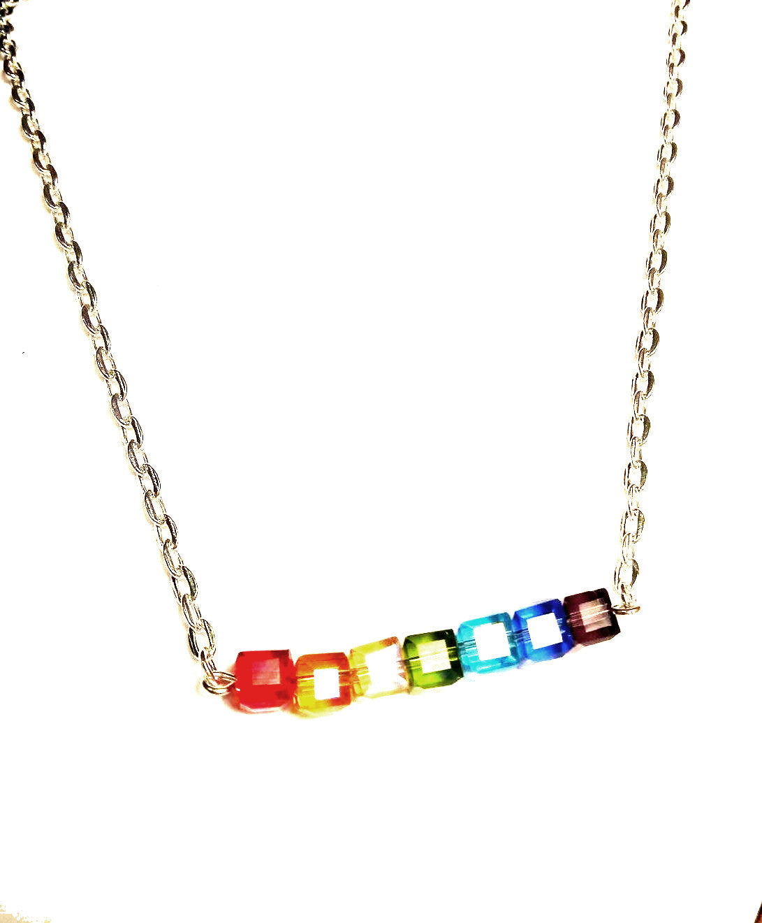 Gay Pride Rainbow Cubes Bar Necklace