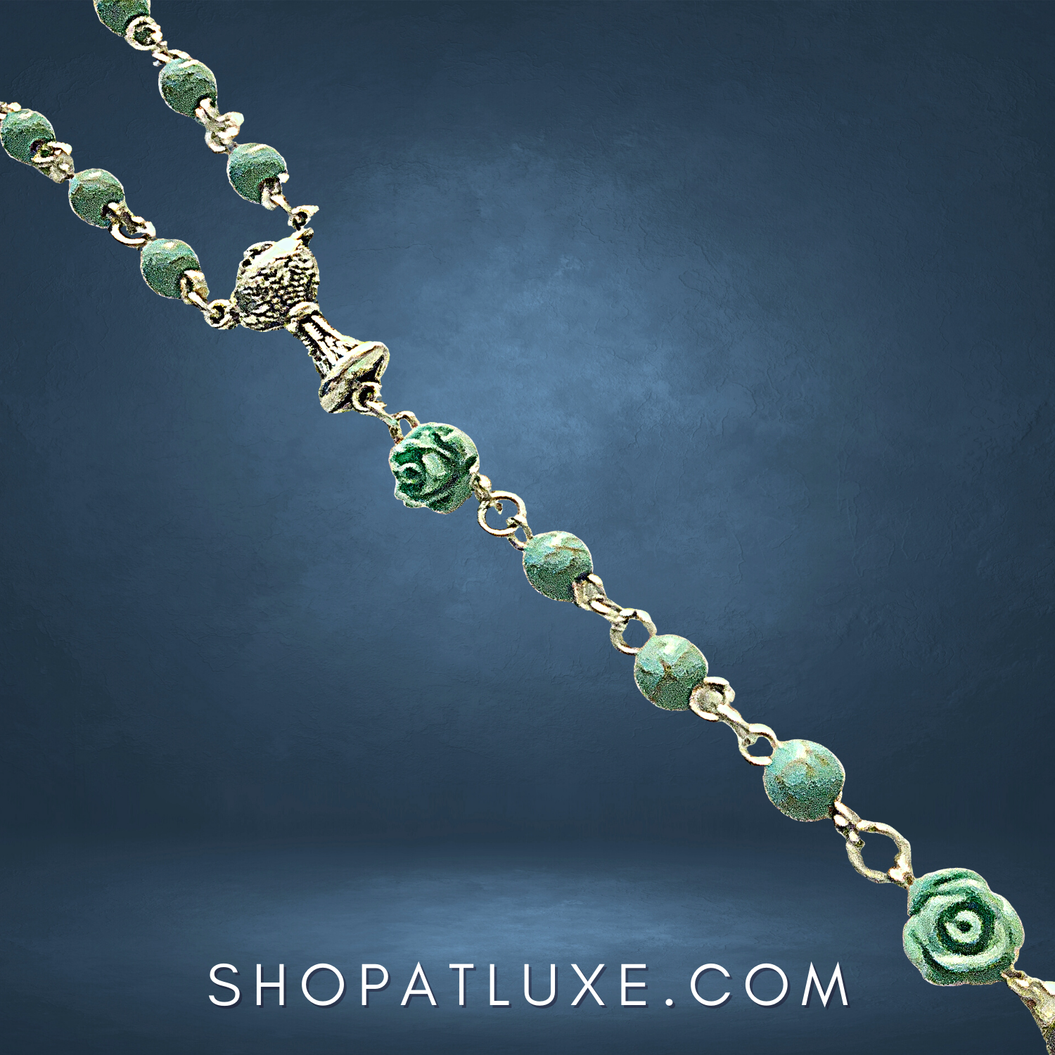 Genuine Turquoise Beaded Rosary With Pewter Gothic Cross