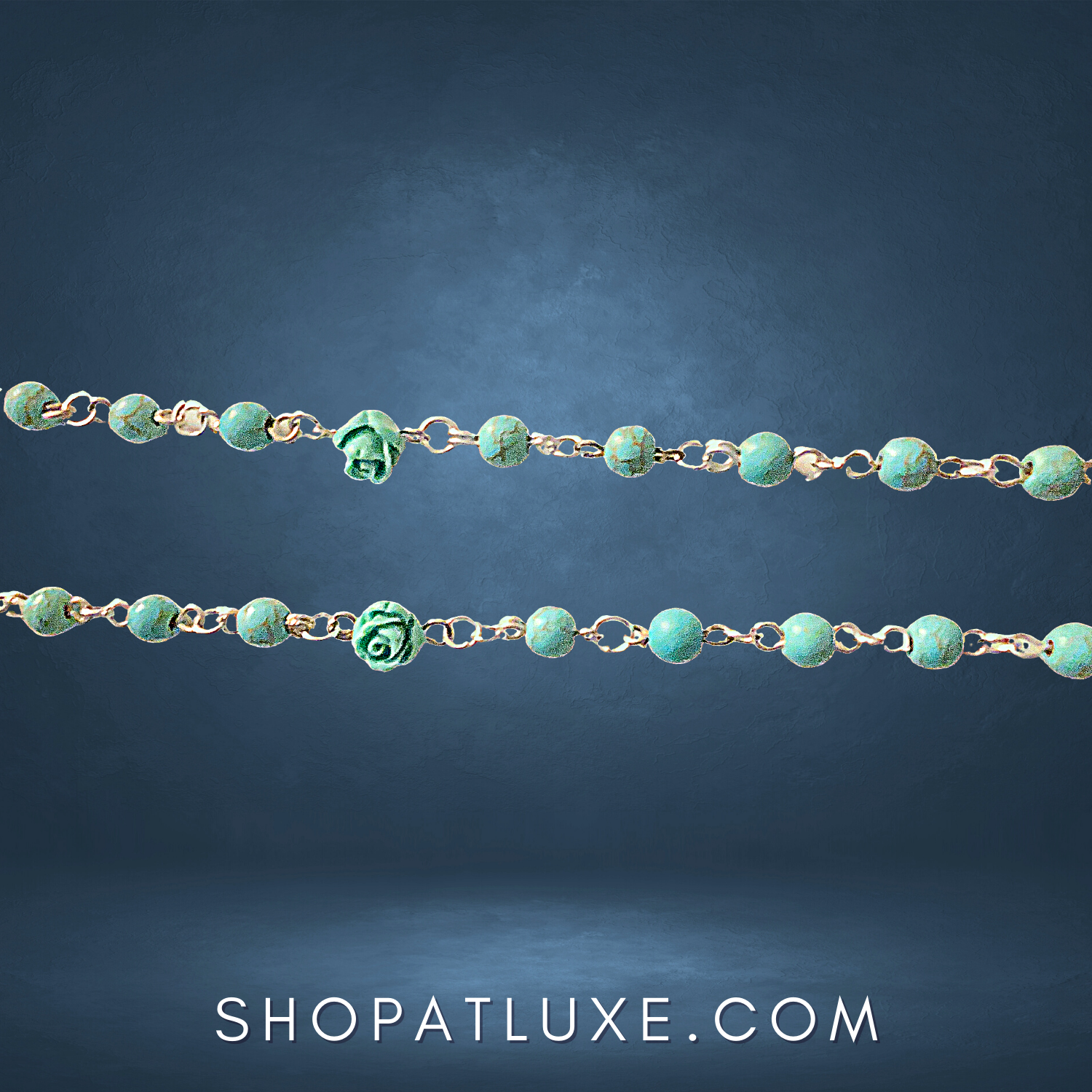 Genuine Turquoise Beaded Rosary With Pewter Gothic Cross