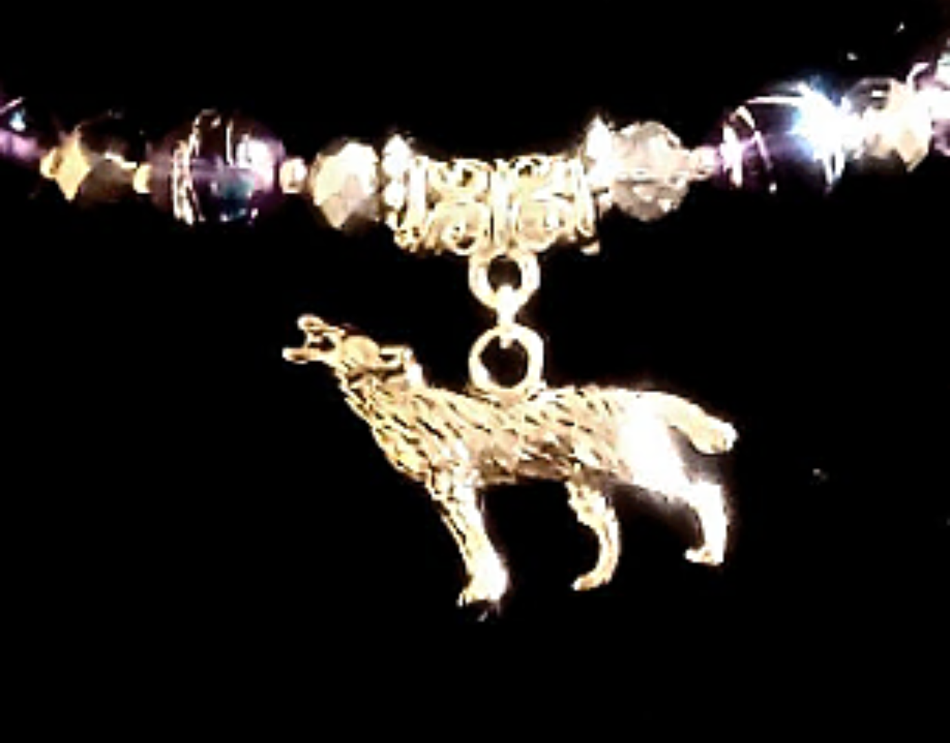 Crystal And GLass Wolf Charm Beaded Bracelet