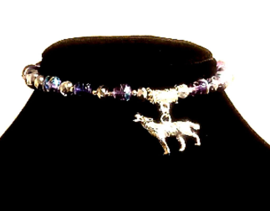 Crystal And GLass Wolf Charm Beaded Bracelet