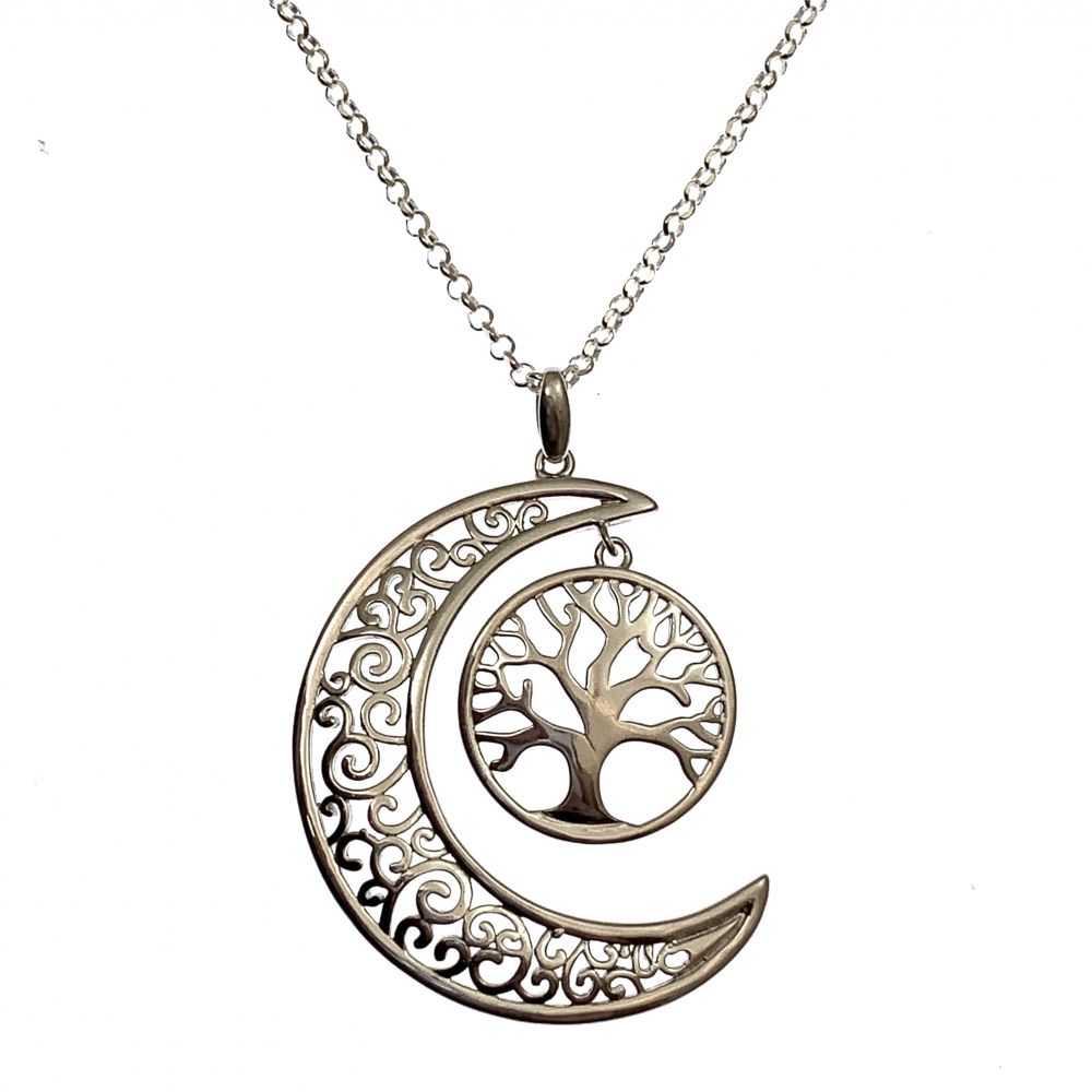 Antique Silver Crescent Moon And Sun Necklace